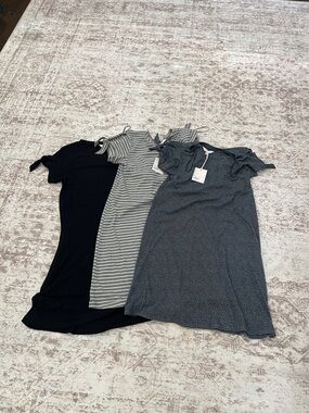 Lauren Conrad Knit Dresses - Gray Stripe, solid black & Blue Dot, size M, NWT